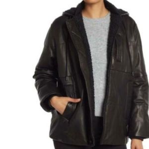 VINCE LEATHER AND SHEARLING PUFFER